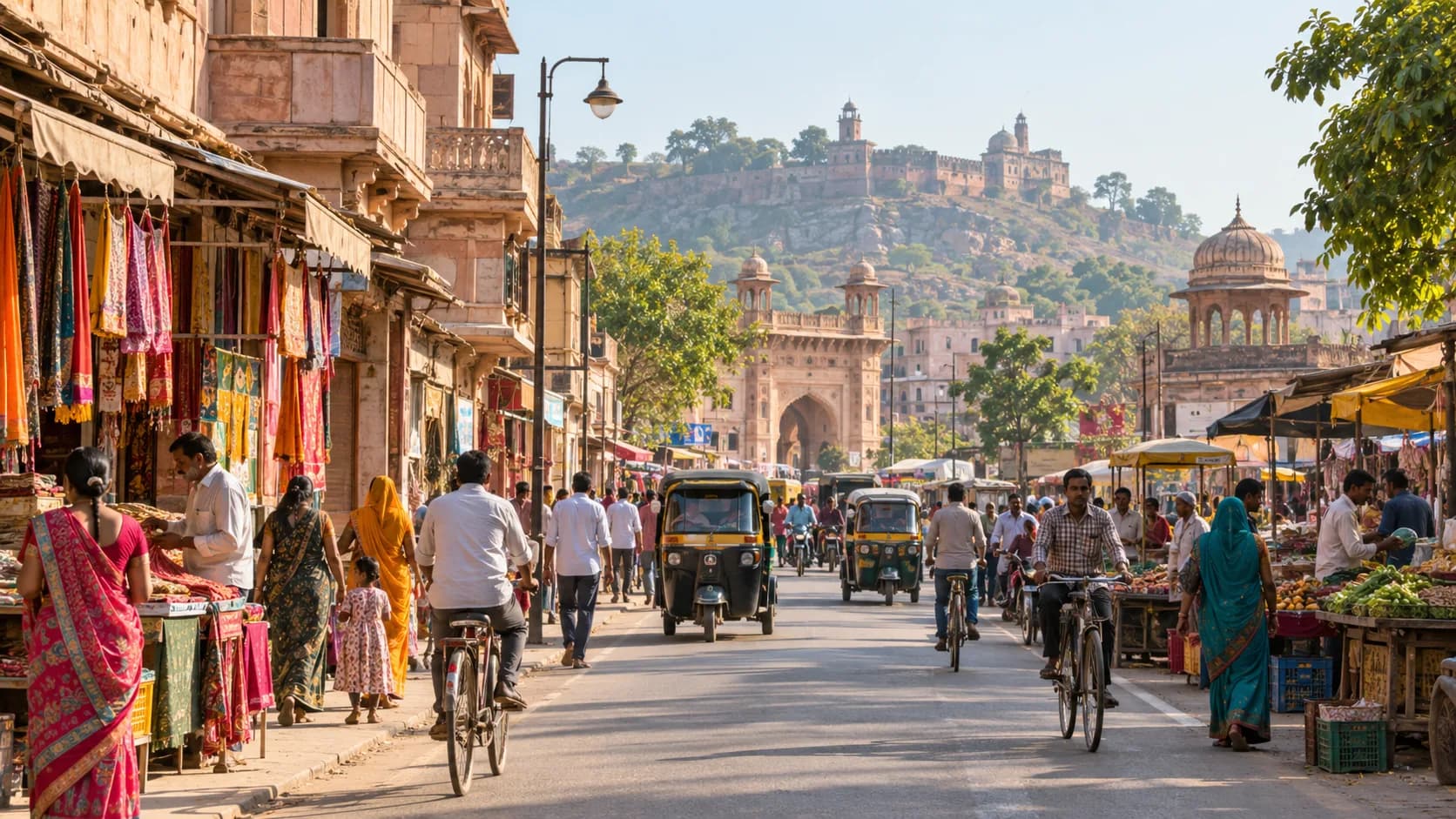 Illustrative view of a lively local market street in Chhatarpur