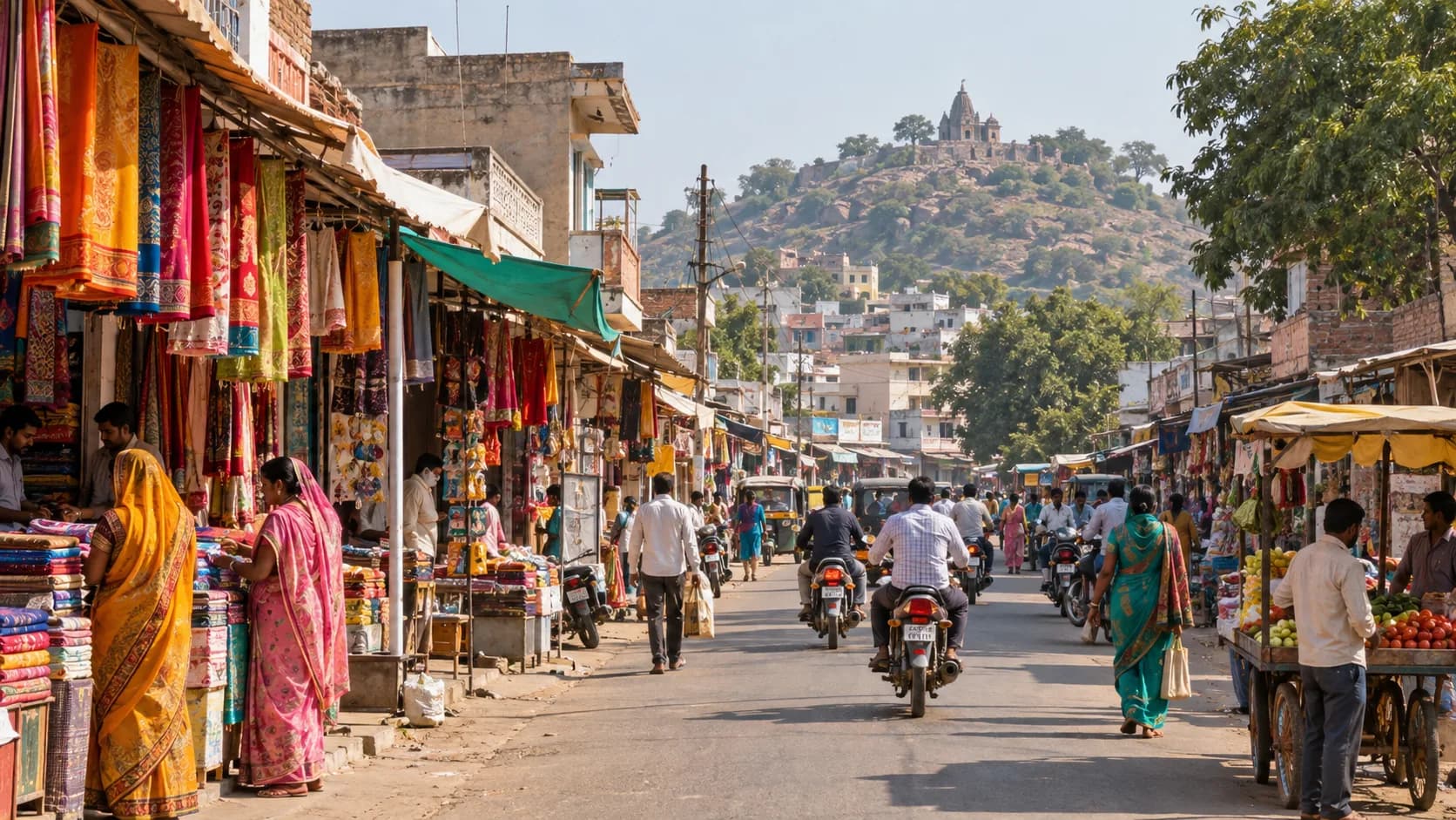 Illustrative view of a busy market street in Mauranipur